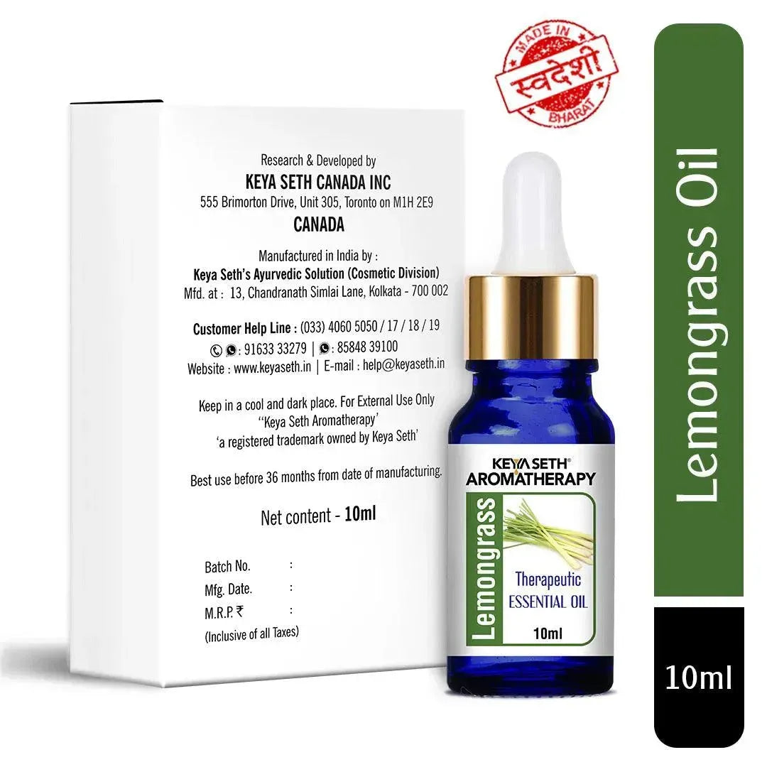 Lemongrass Essential Oil, Therapeutic, Pure & Natural, Stimulates & Energies Body and Mind, Insecticide 10ml - Keya Seth Aromatherapy