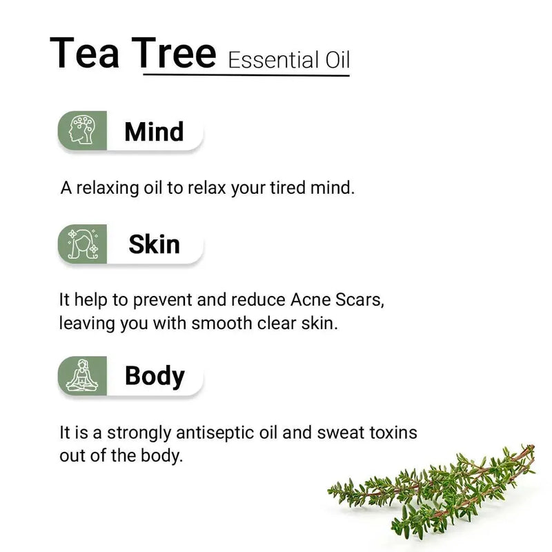 Tea Tree Essential Oil, Therapeutic Pure & Natural, for Hair, Skin & Face, Dandruff and Oily Scalp, Acne, Oily Skin 10ml - Keya Seth Aromatherapy