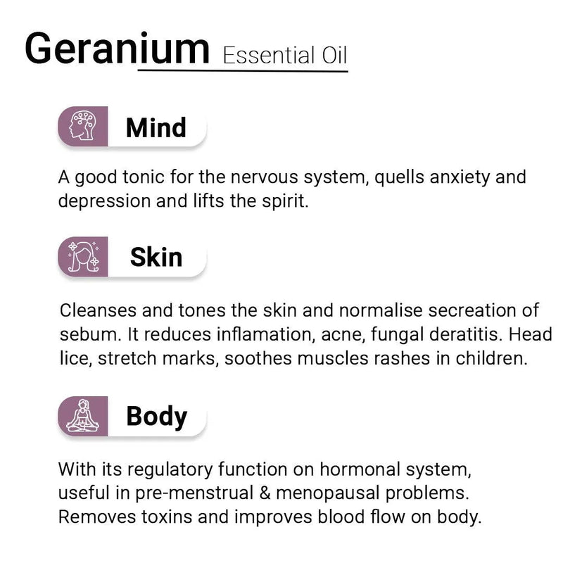 Geranium Essential Oil, Therapeutic, Pure & Natural, Balances Sebum, Increases Collagen & Blood Flow, Breast Toner & Regulates Hormone 10ml - Keya Seth Aromatherapy