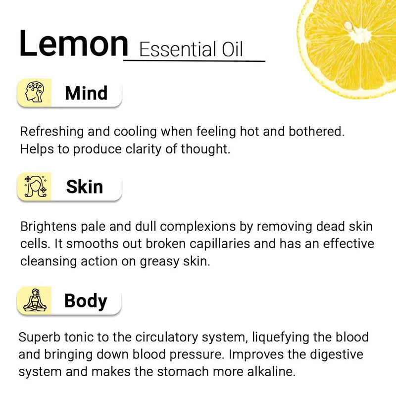 Lemon Essential Oil, Therapeutic, Pure & Natural, Vitamin C, Skin Brightening, Weight Loss, Boosts Immunity  10ml - Keya Seth Aromatherapy