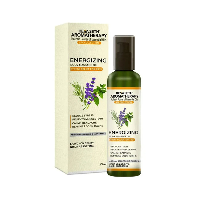 Energizing Body Massage Oil for Men, Reduce Stress, Relieves Muscle Pain, Calms Headaches & Removes Body Toxins - Keya Seth Aromatherapy