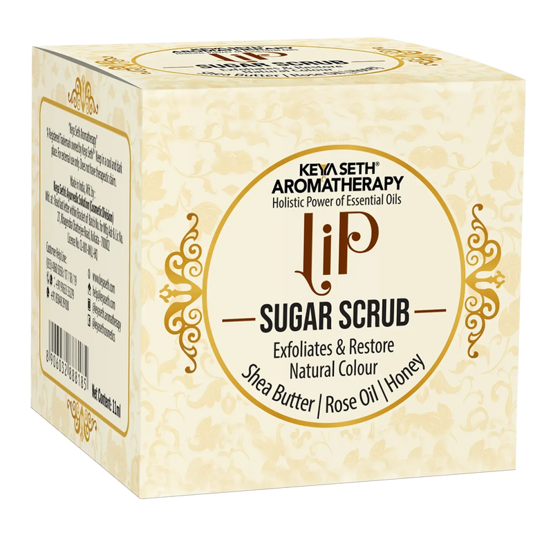 Lip Sugar Scrub with Shea Butter, Rose oil & Honey Gentle Exfoliation Hydration for Dark & Chapped Lips & Restore Natural colour for Men & Women 11ml - Keya Seth Aromatherapy