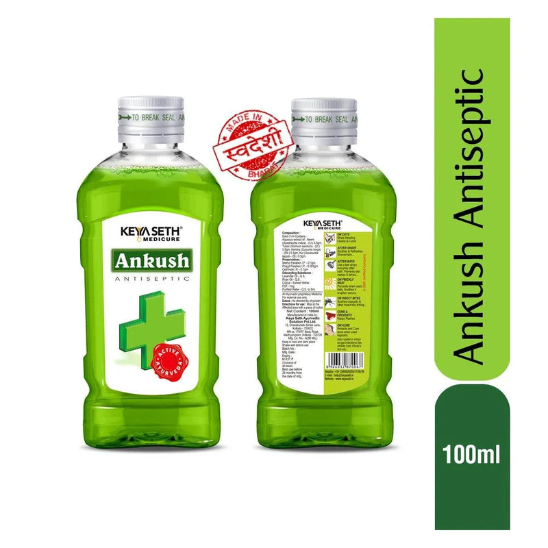 Ankush Ayurvedic Antiseptic Liquid, No Burning Sensation for First Aid & Personal Hygiene, Enriched with Neem, Tulsi, Lavender & Rose Essential Oil - Keya Seth Aromatherapy