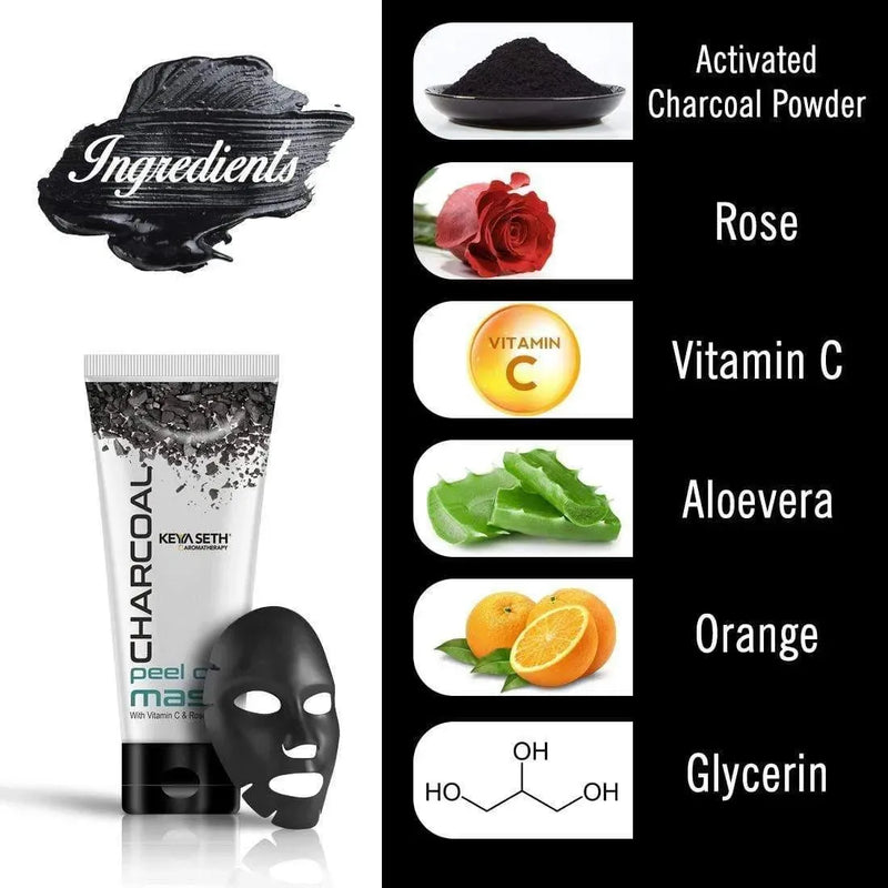 Charcoal Peel Off Mask-Blackhead & Dead Skin Removal, Tightens Pores, Deeply Cleanses  with Vitamin C, Rose Extract & Activated Charcoal  - Keya Seth Aromatherapy