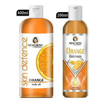 Complete Bath Care Combo with Orange Body wash 200ml + Skin Defence Orange Body Oil 400ml. - Keya Seth Aromatherapy