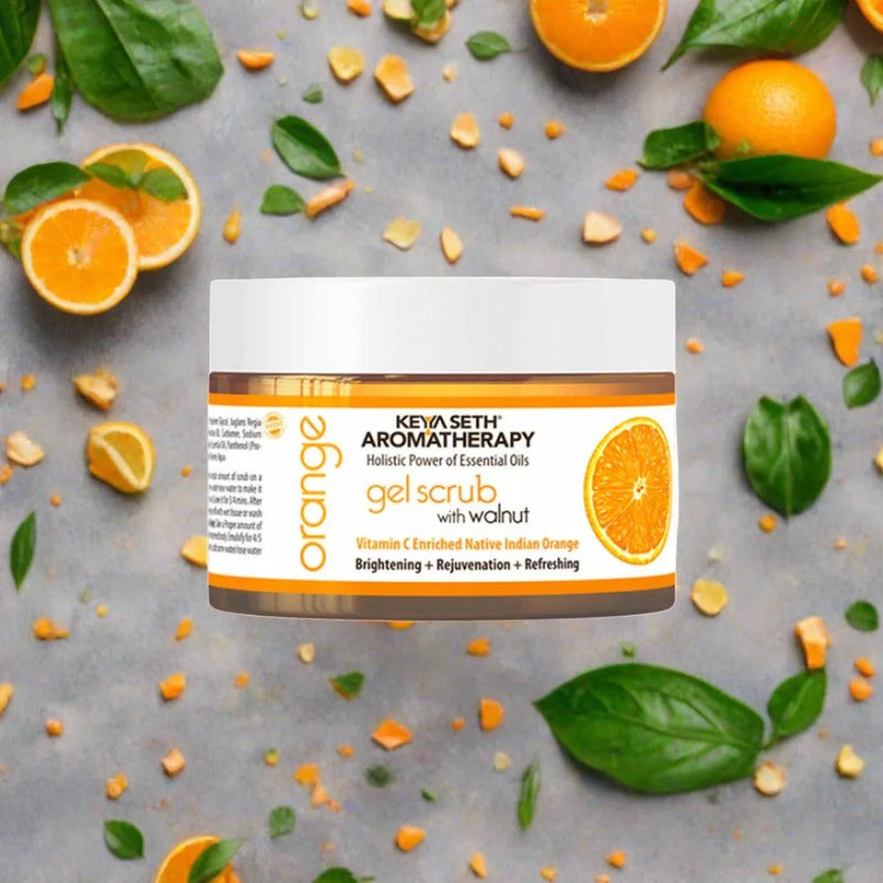 Orange Gel Scrub, Vitamin C Enriched, Walnut Shell, Natural Exfoliation, Removes Dead Cells, Brightening, Rejuvenating, Refreshing, Soothing & Detox - Keya Seth Aromatherapy