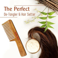 Neem Wooden Comb Wide Tooth with Handel All Purpose Large Size Perfect Hair Setter - Keya Seth Aromatherapy