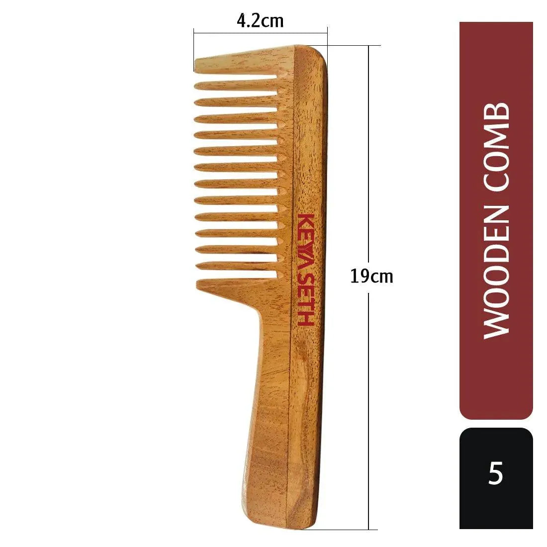 Neem Wooden Comb Wide Tooth with Handel All Purpose Large Size Perfect Hair Setter - Keya Seth Aromatherapy